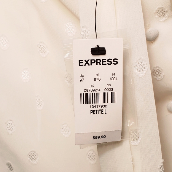 Express Petite Dot Tie Neck Blouse - Picture 5 of 6